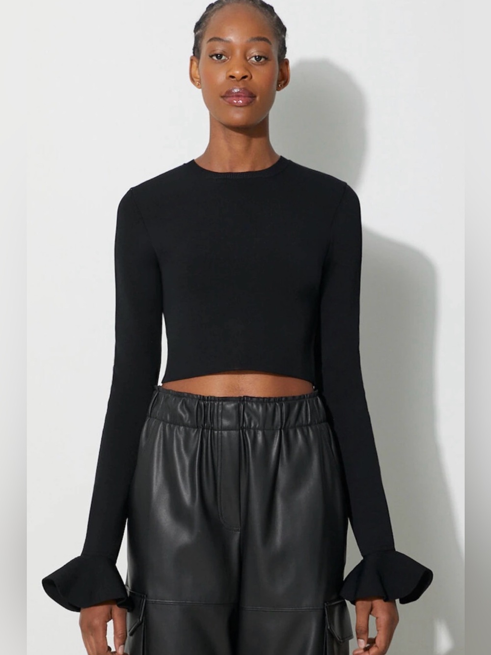 Jw Anderson Black Long-Sleeve Crop Top with Flare Cuffs great condition